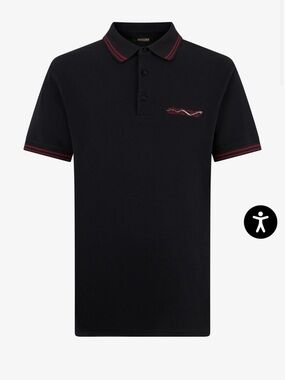 Roberto Cavalli Black Polo with Red stripeTrim Size XL PTP 23” NWT / COA
